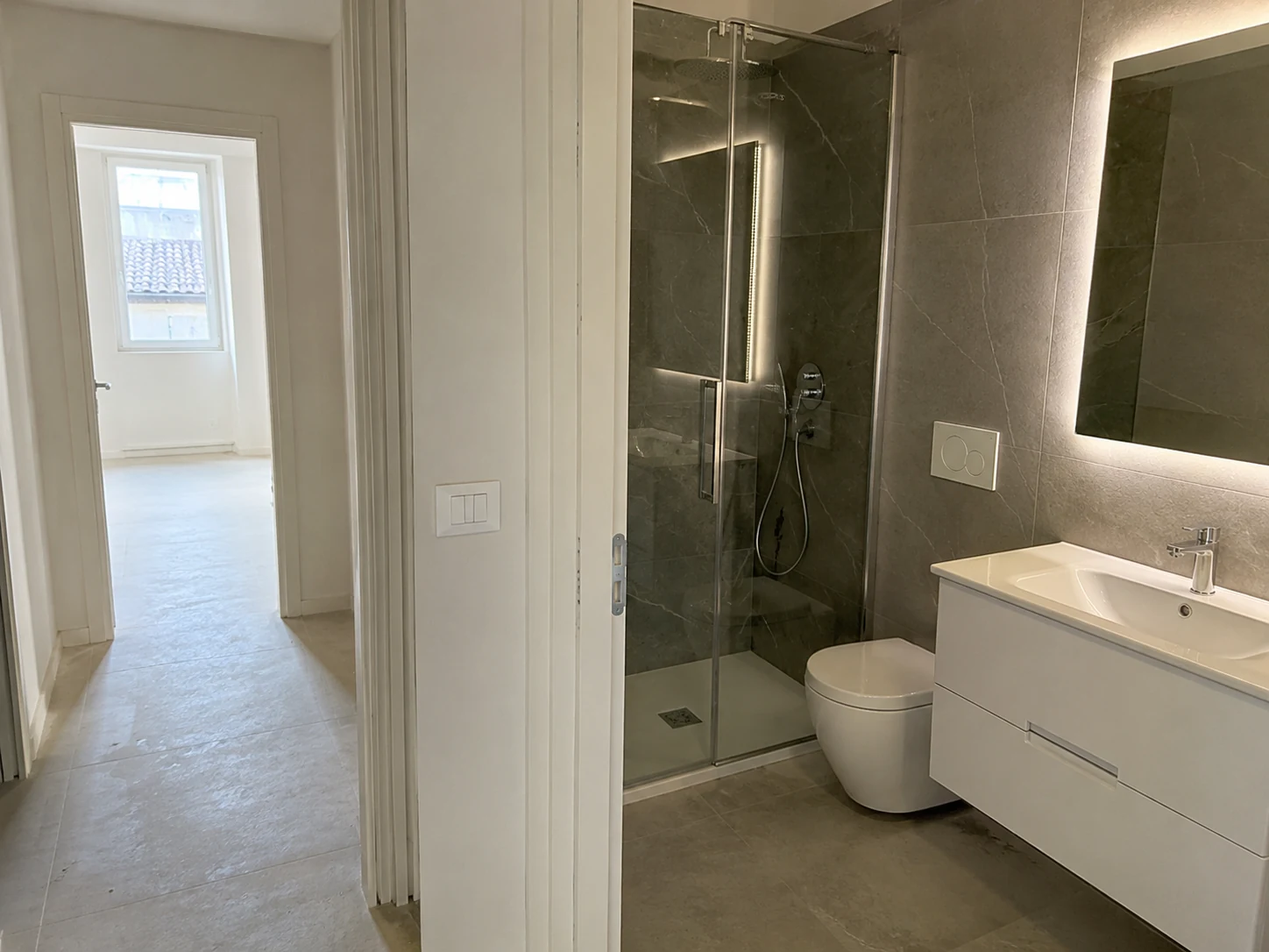 Completed bathroom and hallway